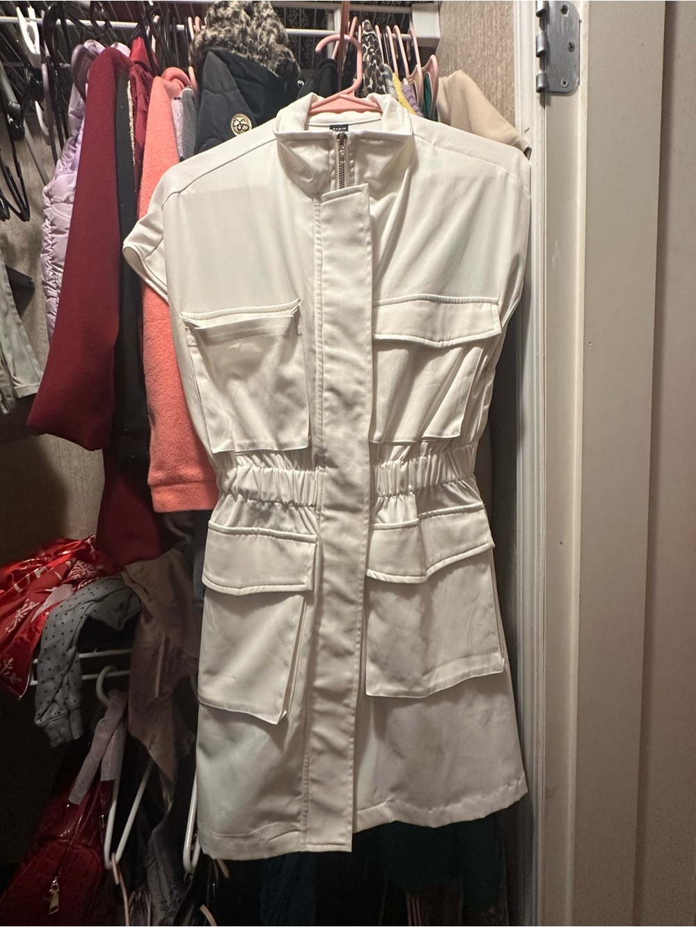 SHEIN White Short-Sleeve Utility Mini Dress with Pockets